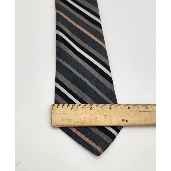 Vintage Johnny‎ Carson Tie Necktie Striped Black Gray Tan White EUC - Picture 7 of 7